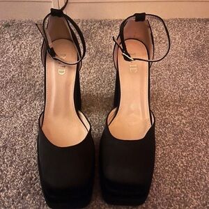 ASOS Black Square Toe Heels with Ankle Buckle